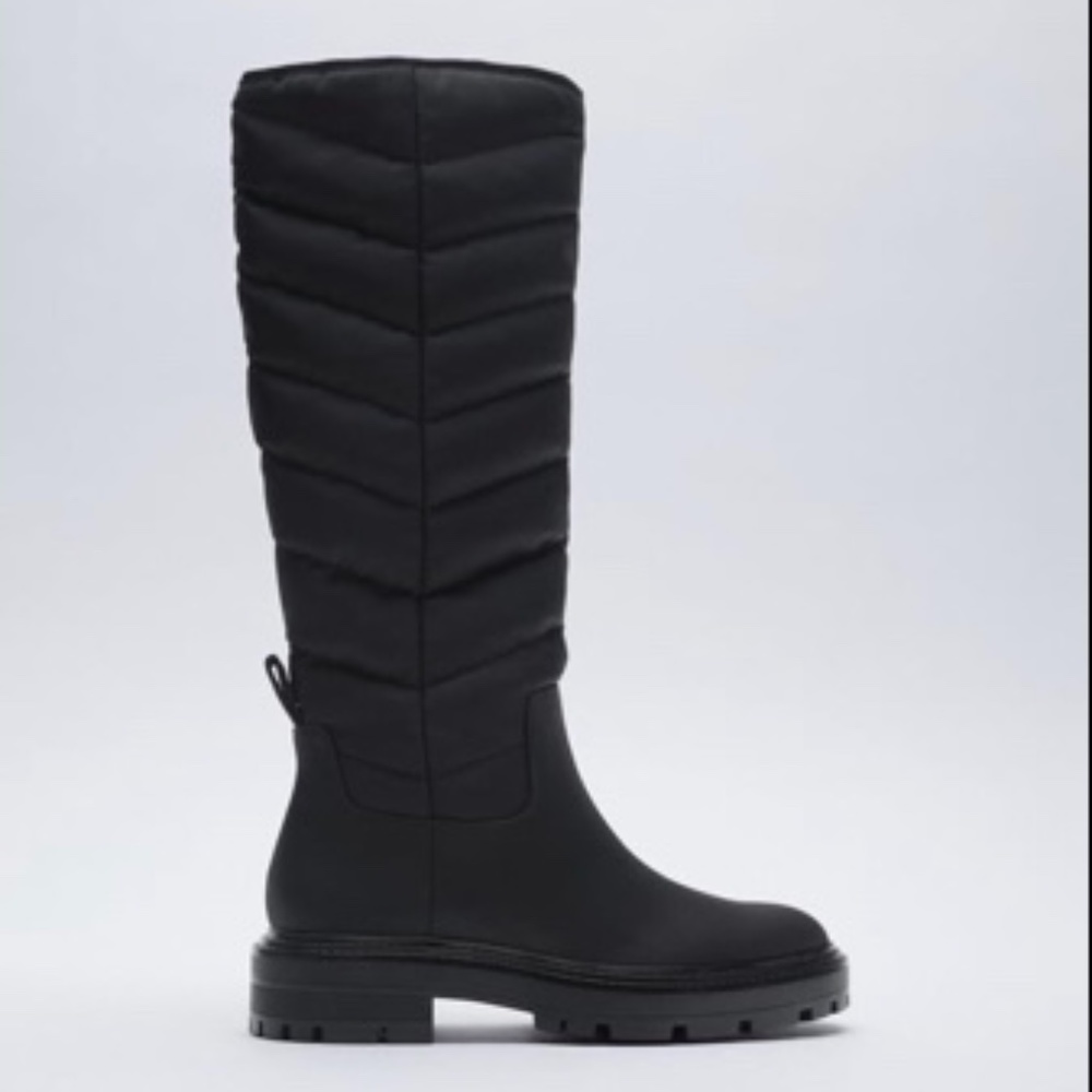 ZARA Women’s Quilted Black Rain Boots, Sz 9